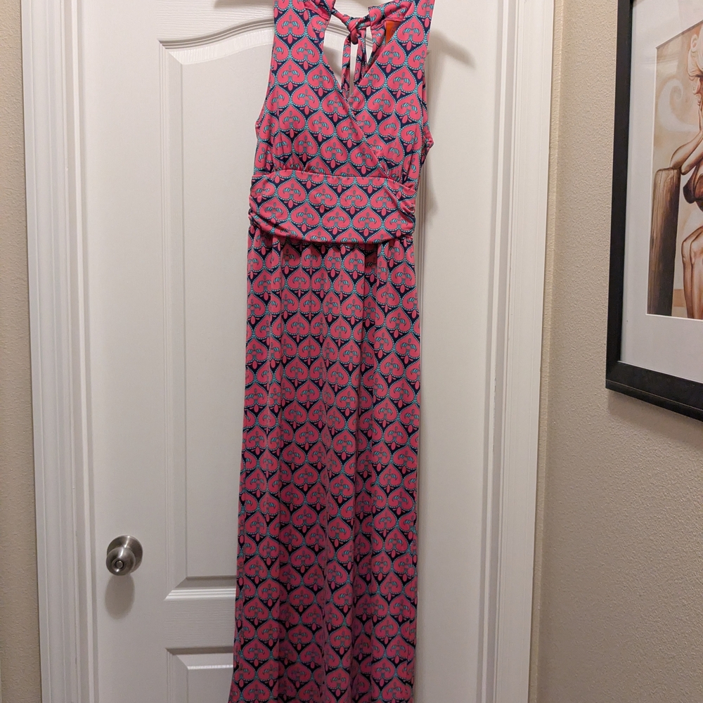 Pink and Blue Patterned Maxi Dress